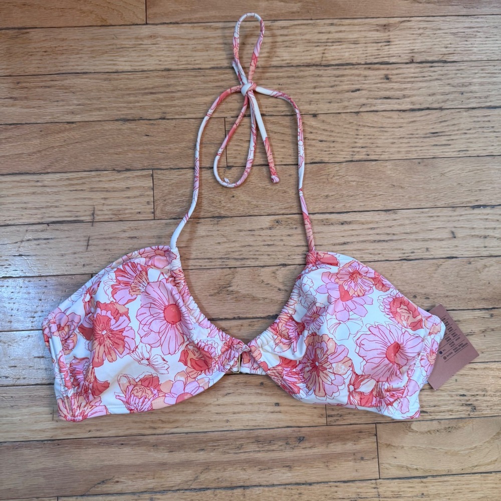 Shade & Shore Floral Halter Bikini Top Pink‎ Orange Multicolored Large NWT